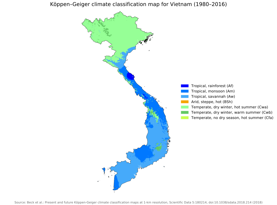 ベトナムの地域別の気候区分